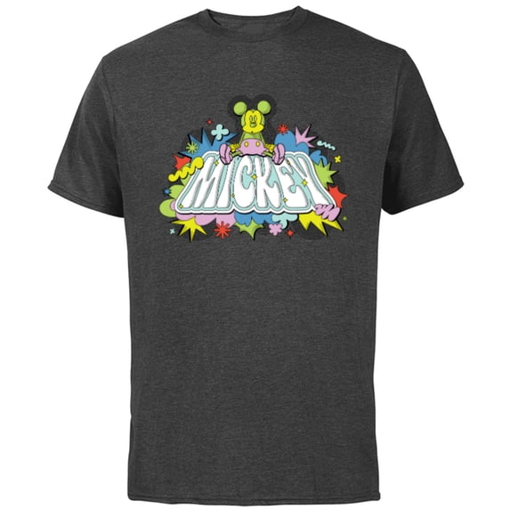 Disney Mickey Mouse Sitting Down on Name Retro Pop Art - Short Sleeve Cotton T-Shirt for Adults - Customized-Charcoal