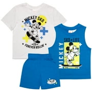 Disney Mickey Mouse Sk8 Forever Rollin Boys 3-Piece Set - Short Sleeve T-Shirt, Tank Top, and Shorts 3-Pack Bundle Set for Kids and Toddlers (Size 2T-4T)