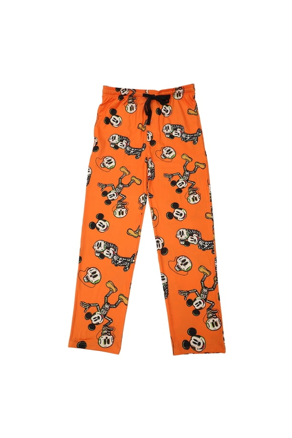 Disney Mickey Mouse Skeleton Mickey Adult Orange Sleep Pajama Pants-Small