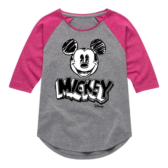 Disney - Mickey Mouse Sketched - Toddler & Youth Girls Raglan Graphic T-Shirt