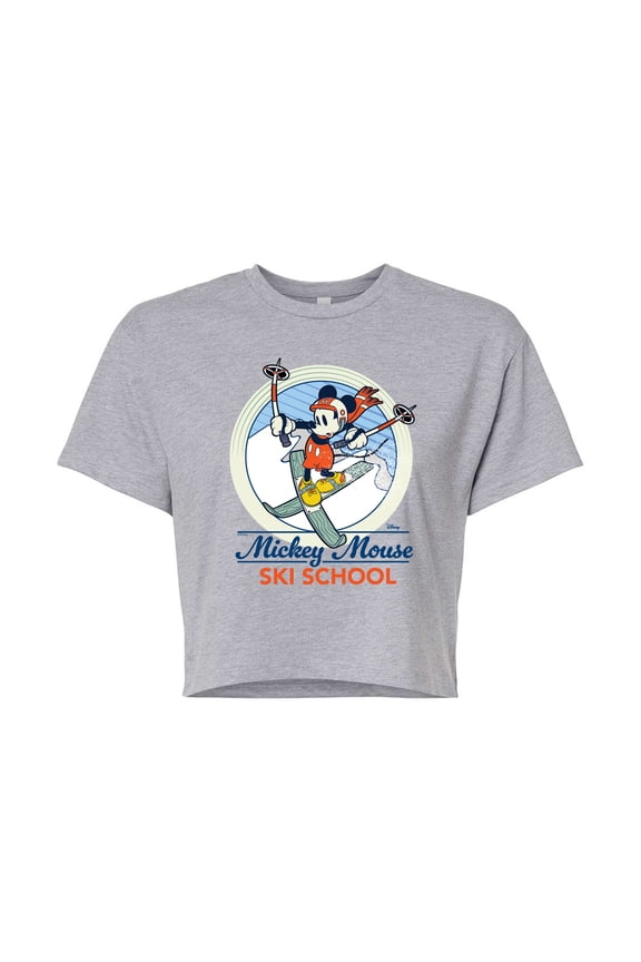- Mickey Mouse Ski School - Juniors Cropped Cotton Blend T-Shirt
