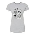 thumbnail image 1 of Disney - Mickey Mouse - Skyscraper, Airplanes, & Clouds Sketch - Juniors Fitted Graphic T-Shirt, 1 of 5