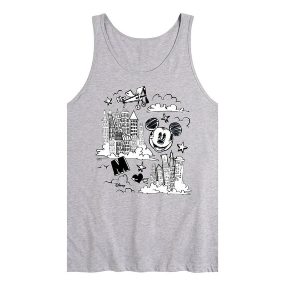 Disney - Mickey Mouse - Skyscraper, Airplanes, & Clouds Sketch - Men's Jersey Tank Top