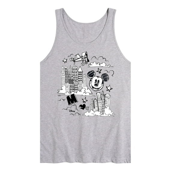 Disney - Mickey Mouse - Skyscraper, Airplanes, & Clouds Sketch - Men's Jersey Tank Top