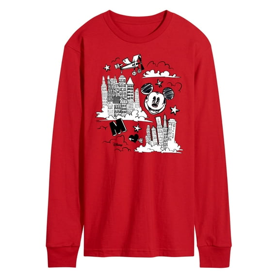 Disney - Mickey Mouse - Skyscraper, Airplanes, & Clouds Sketch - Men's Long Sleeve T-Shirt