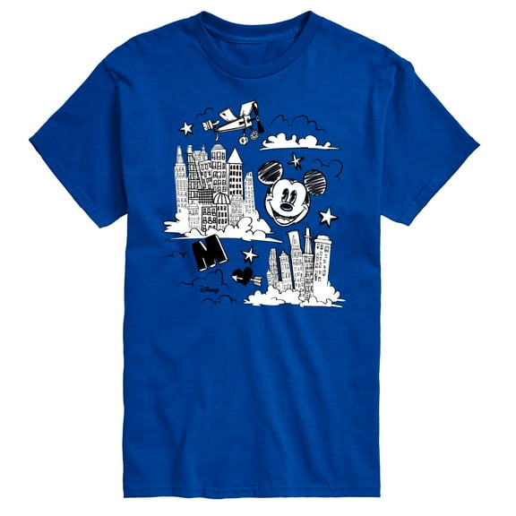 Disney - Mickey Mouse - Skyscraper, Airplanes, & Clouds Sketch - Men's Short Sleeve Graphic T-Shirt