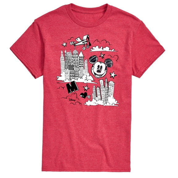 Disney - Mickey Mouse - Skyscraper, Airplanes, & Clouds Sketch - Men's Short Sleeve Graphic T-Shirt