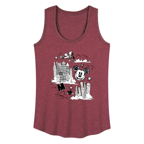 Disney - Mickey Mouse - Skyscraper, Airplanes, & Clouds Sketch - Women's Racerback Tank Top