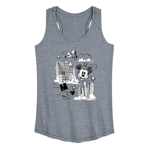 Disney - Mickey Mouse - Skyscraper, Airplanes, & Clouds Sketch - Women's Racerback Tank Top