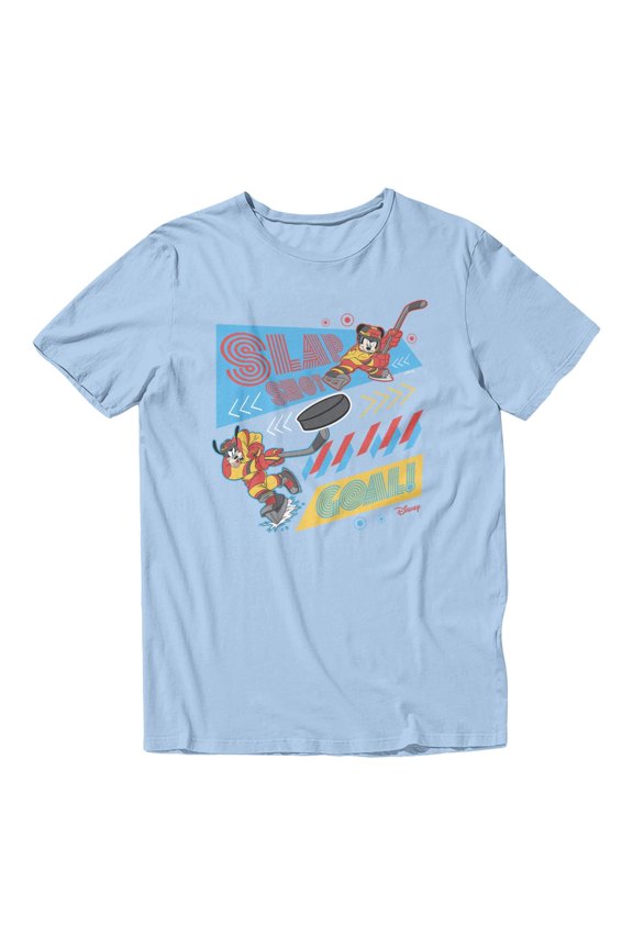 Mickey Mouse Slap Shot Goal Winter Sports Men's T Shirt (Light Blue, S-XXXL)