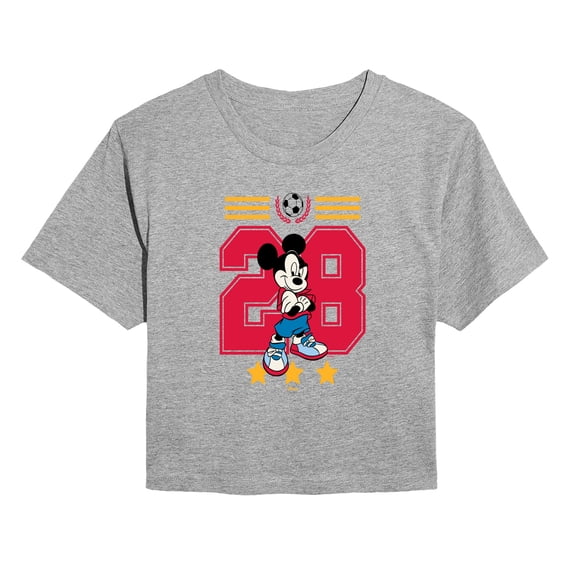 Disney - Mickey Mouse Soccer Jersey - Juniors Cropped Graphic T-Shirt