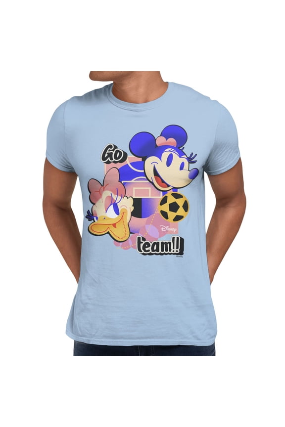 Mickey Mouse Soccer Minnie Daisy Go Team Retro 90s Men's T Shirt (Light Blue, S-XXXL)