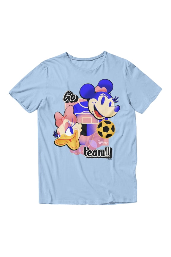 Mickey Mouse Soccer Minnie Daisy Go Team Retro 90s Men's T Shirt (Light Blue, S-XXXL)