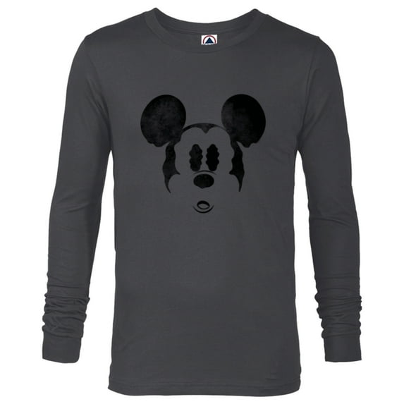 Disney Mickey Mouse Spooky Wiggly Face Retro Distressed - Long Sleeve T-Shirt for Men - Customized-Charcoal Heather