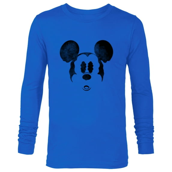 Disney Mickey Mouse Spooky Wiggly Face Retro Distressed - Long Sleeve T-Shirt for Men - Customized-Navy