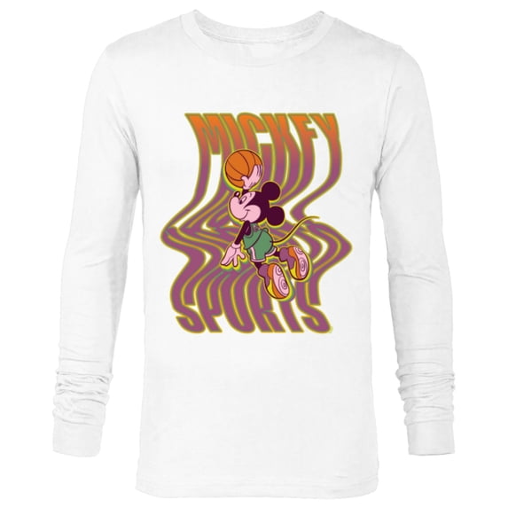 Disney Mickey Mouse Sports Basketball Dunk Wavy Letters - Long Sleeve T-Shirt for Men - Customized-White