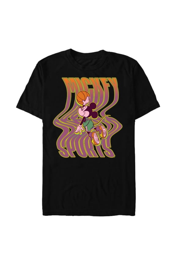 Mickey Mouse Sports Basketball Dunk Wavy Letters - Short Sleeve Blended T-Shirt for Adults - Customized-Black