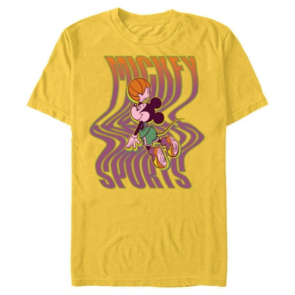 Disney Mickey Mouse Sports Basketball Dunk Wavy Letters - Short Sleeve Blended T-Shirt for Adults - Customized-Yellow