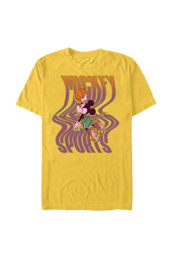 Mickey Mouse Sports Basketball Dunk Wavy Letters - Short Sleeve Blended T-Shirt for Adults - Customized-Yellow