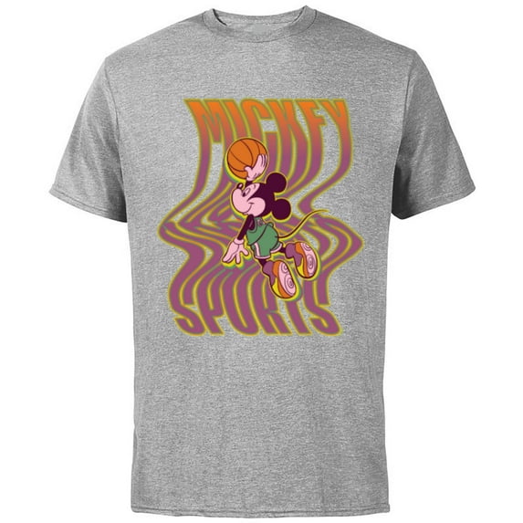 Disney Mickey Mouse Sports Basketball Dunk Wavy Letters - Short Sleeve Cotton T-Shirt for Adults - Customized-Athletic Heather