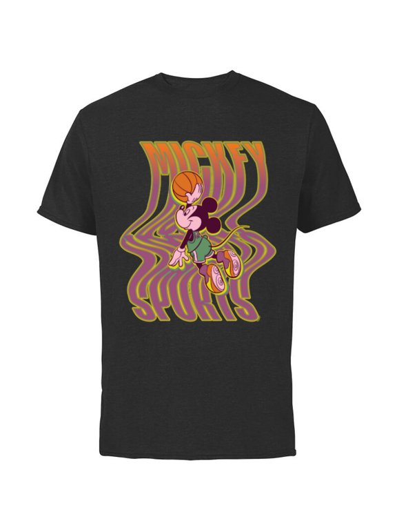Mickey Mouse Sports Basketball Dunk Wavy Letters - Short Sleeve Cotton T-Shirt for Adults - Customized-Black