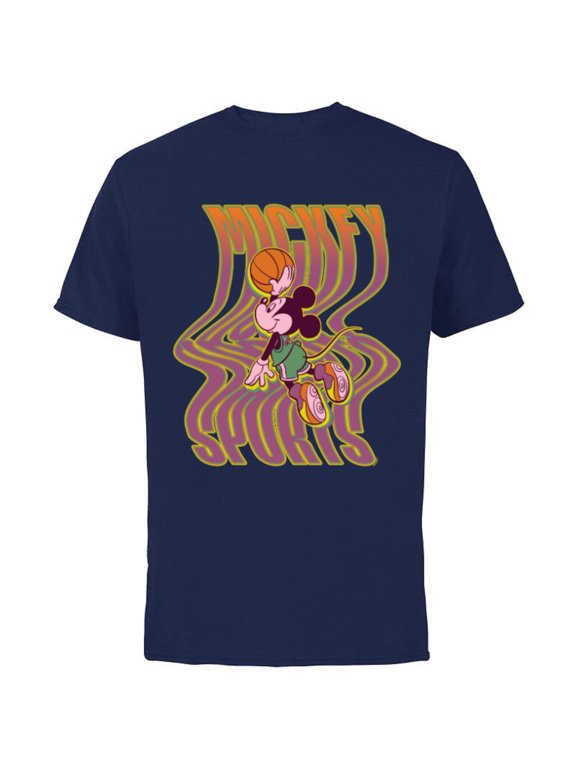 Mickey Mouse Sports Basketball Dunk Wavy Letters - Short Sleeve Cotton T-Shirt for Adults - Customized-Navy