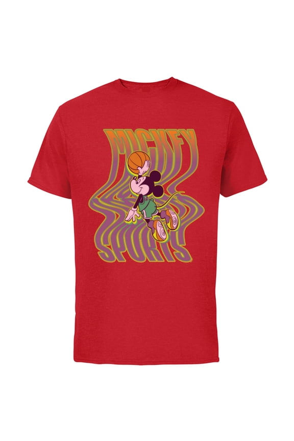 Mickey Mouse Sports Basketball Dunk Wavy Letters - Short Sleeve Cotton T-Shirt for Adults - Customized-Red