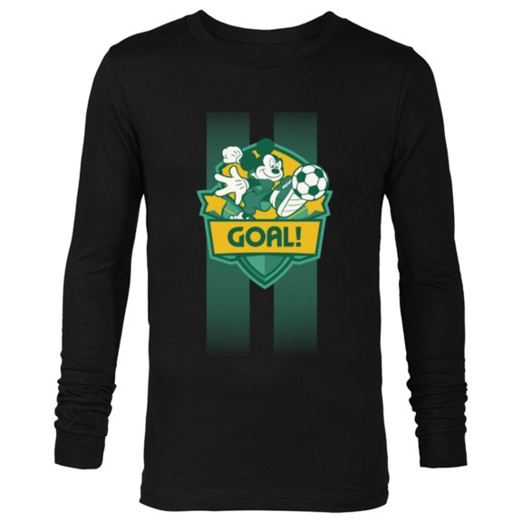 Disney Mickey Mouse Sports Goal Winning Kick Soccer Ball - Long Sleeve T-Shirt for Men - Customized-Black