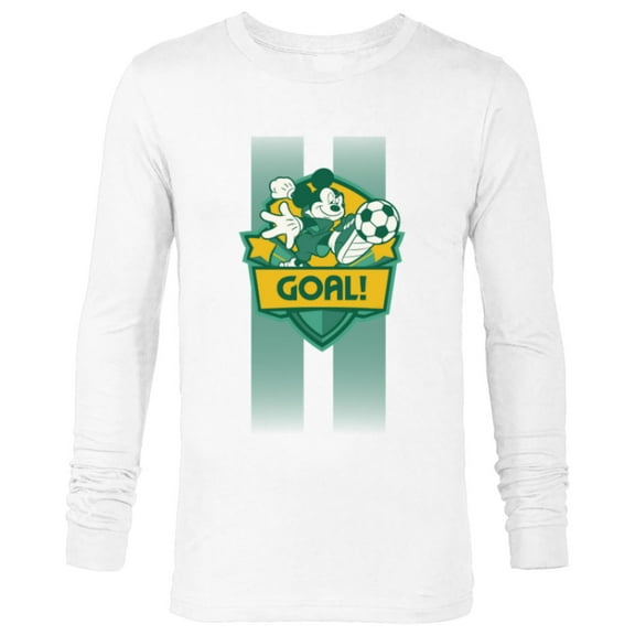 Disney Mickey Mouse Sports Goal Winning Kick Soccer Ball - Long Sleeve T-Shirt for Men - Customized-White