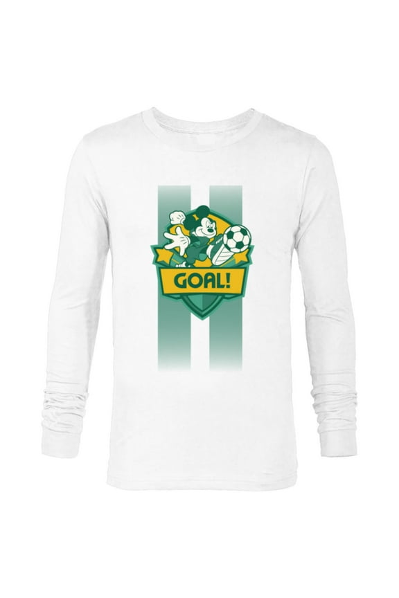 Mickey Mouse Sports Goal Winning Kick Soccer Ball - Long Sleeve T-Shirt for Men - Customized-White