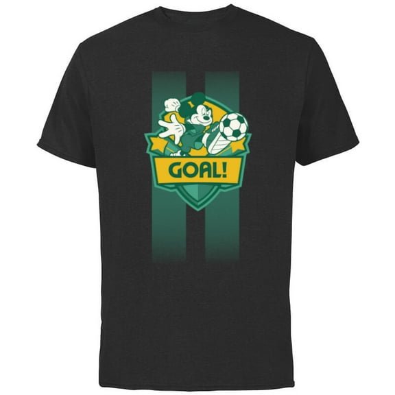 Disney Mickey Mouse Sports Goal Winning Kick Soccer Ball - Short Sleeve Cotton T-Shirt for Adults - Customized-Black