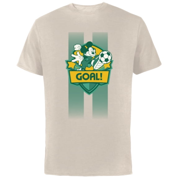 Disney Mickey Mouse Sports Goal Winning Kick Soccer Ball - Short Sleeve Cotton T-Shirt for Adults - Customized-Natural