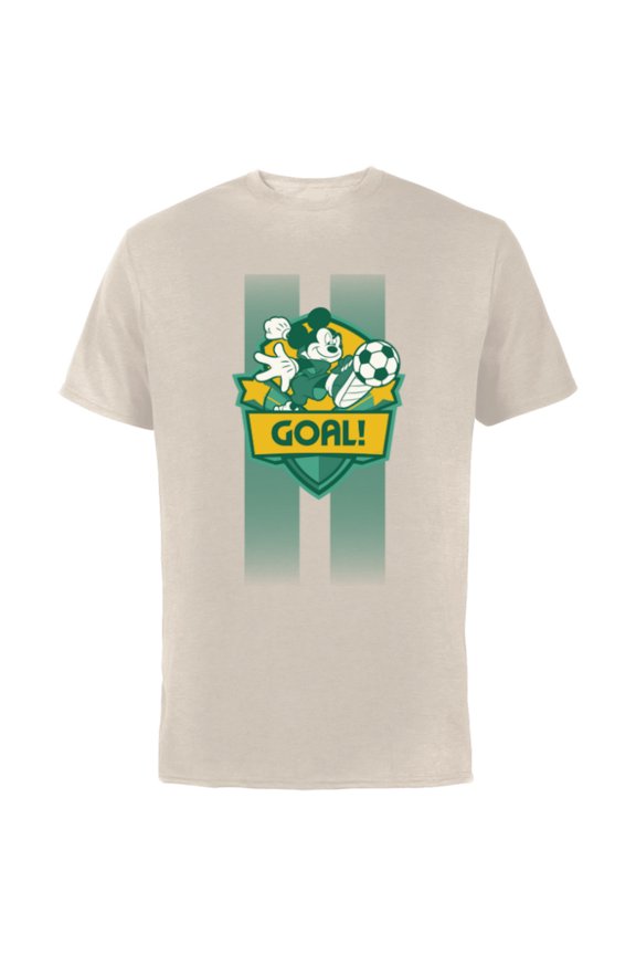 Mickey Mouse Sports Goal Winning Kick Soccer Ball - Short Sleeve Cotton T-Shirt for Adults - Customized-Natural