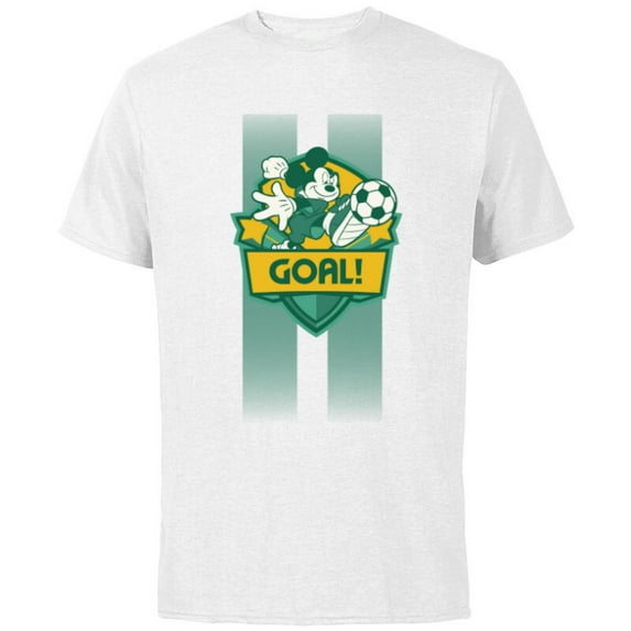 Disney Mickey Mouse Sports Goal Winning Kick Soccer Ball - Short Sleeve Cotton T-Shirt for Adults - Customized-White