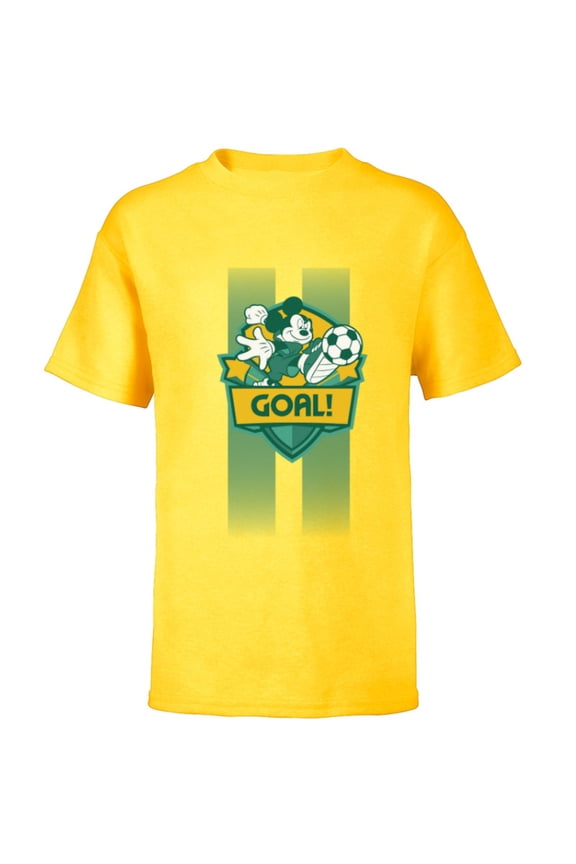 Mickey Mouse Sports Goal Winning Kick Soccer Ball - Short Sleeve T-Shirt for Kids - Customized-Yellow