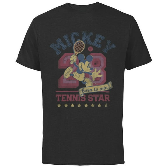 Disney Mickey Mouse Sports Tennis Star 28 Distressed - Short Sleeve Cotton T-Shirt for Adults - Customized-Black
