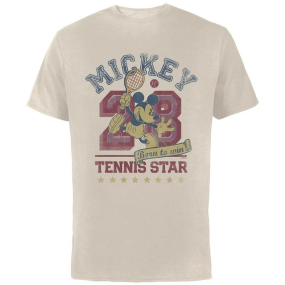 Disney Mickey Mouse Sports Tennis Star 28 Distressed - Short Sleeve Cotton T-Shirt for Adults - Customized-Natural