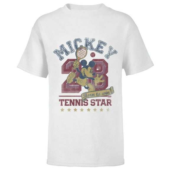 Disney Mickey Mouse Sports Tennis Star 28 Distressed - Short Sleeve T-Shirt for Kids - Customized-White