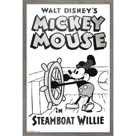 Disney Mickey Mouse - Steamboat Willie Wall Poster, 14.725" x 22.375", Framed