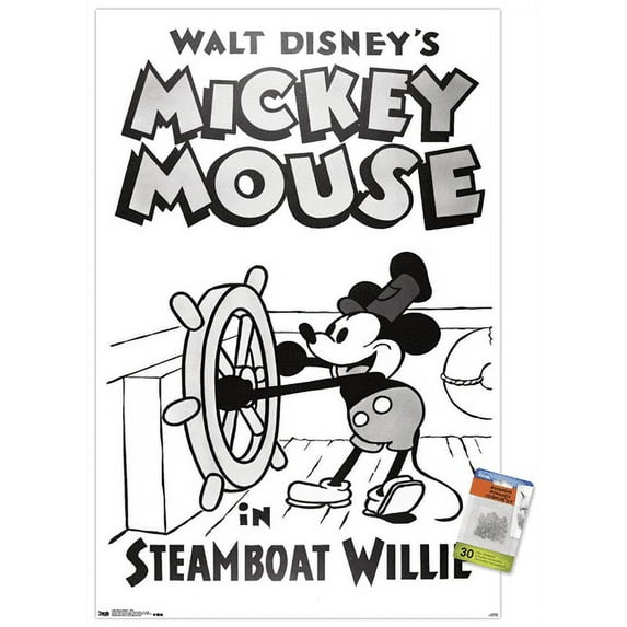 Disney Mickey Mouse - Steamboat Willie Wall Poster with Push Pins, 22.375" x 34"