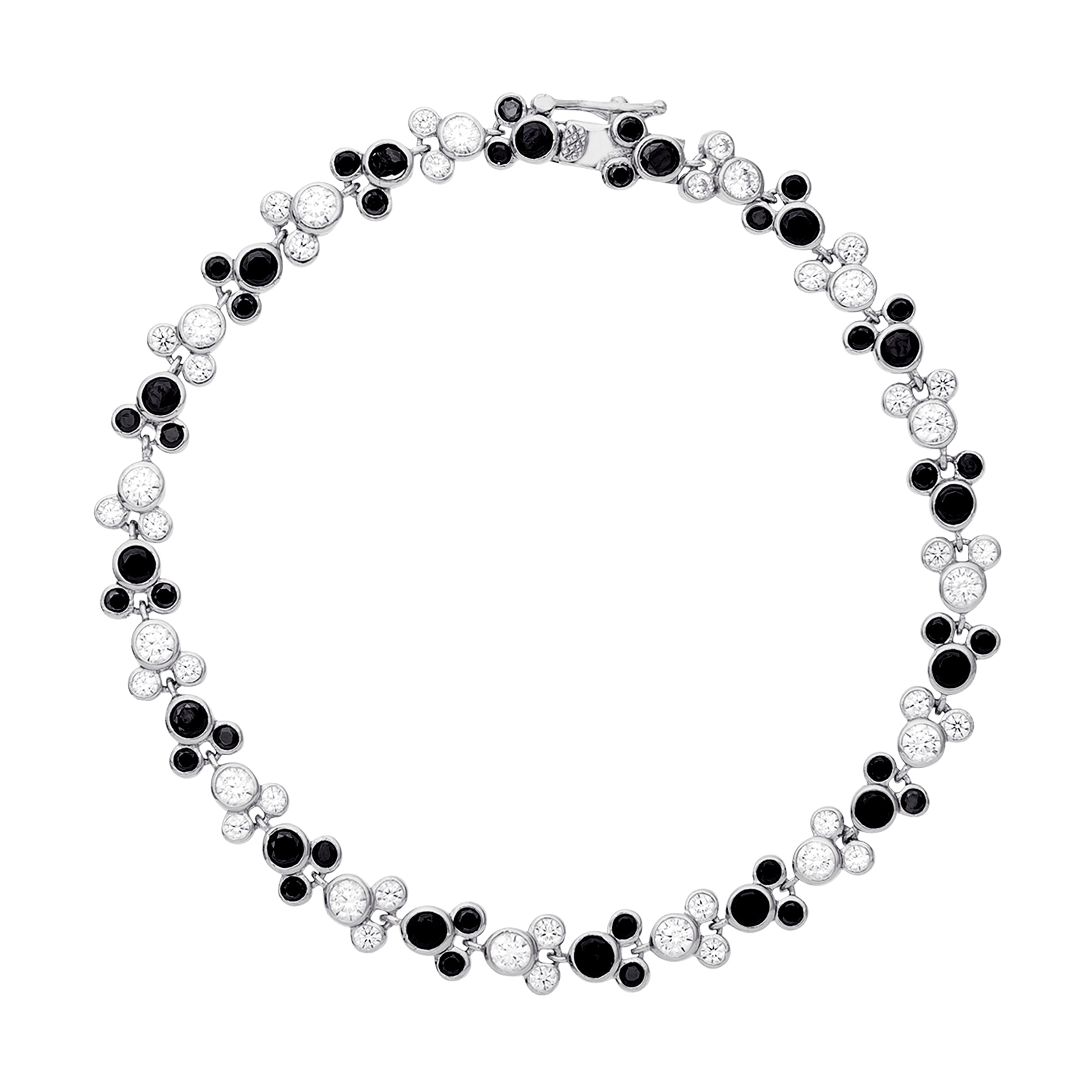 Disney Mickey Mouse Sterling Silver Black and Clear Cubic Zirconia Bracelet 7.5 Walmart