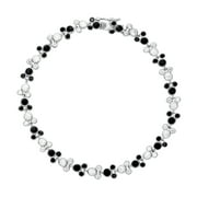 DISNEY Mickey Mouse Sterling Silver Black and Clear Cubic Zirconia Bracelet, 7.5"