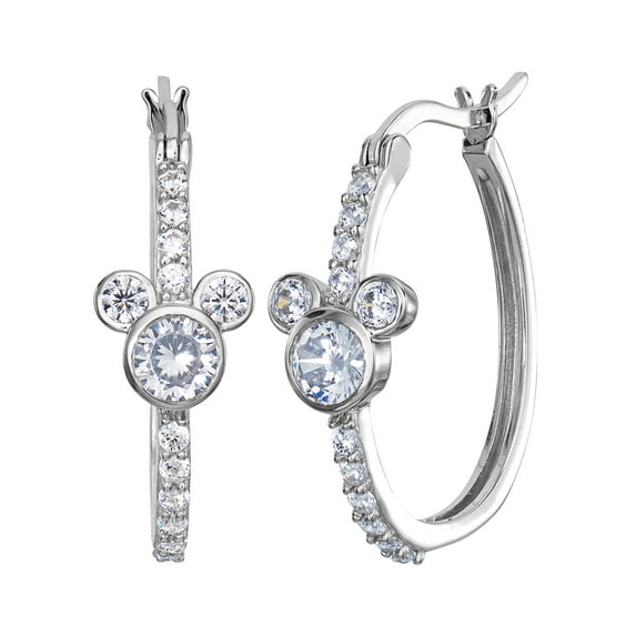 Disney Mickey Mouse Sterling Silver Cubic Zirconia Hoop Earring