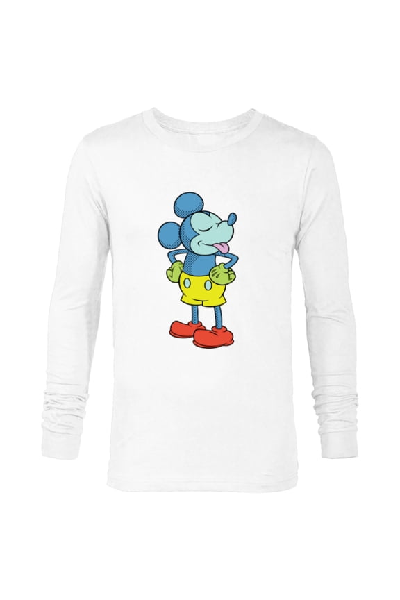 Mickey Mouse Sticking Tongue Out Retro Pop Art - Long Sleeve T-Shirt for Men - Customized-White