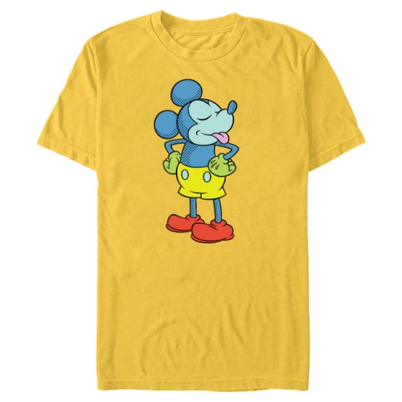 Disney Mickey Mouse Sticking Tongue Out Retro Pop Art - Short Sleeve Blended T-Shirt for Adults - Customized-Yellow