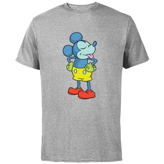 Disney Mickey Mouse Sticking Tongue Out Retro Pop Art - Short Sleeve Cotton T-Shirt for Adults - Customized-Athletic Heather