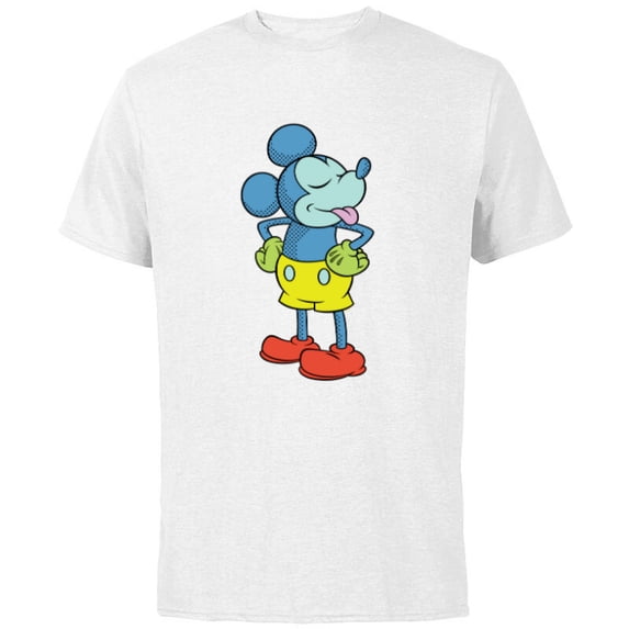 Disney Mickey Mouse Sticking Tongue Out Retro Pop Art - Short Sleeve Cotton T-Shirt for Adults - Customized-White