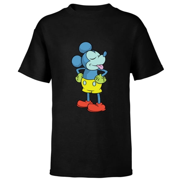 Disney Mickey Mouse Sticking Tongue Out Retro Pop Art - Short Sleeve T-Shirt for Kids - Customized-Black