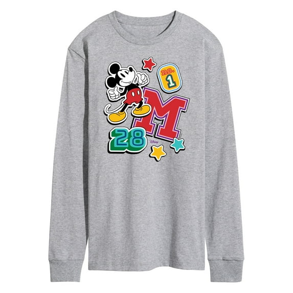 Disney - Mickey Mouse - Stitched Collegiate Patches - Men's Long Sleeve T-Shirt