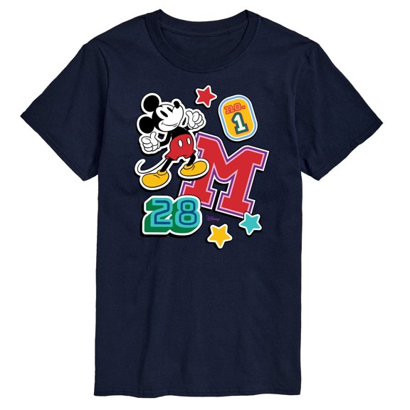 Disney - Mickey Mouse - Stitched Collegiate Patches - Men's Short Sleeve Graphic T-Shirt
